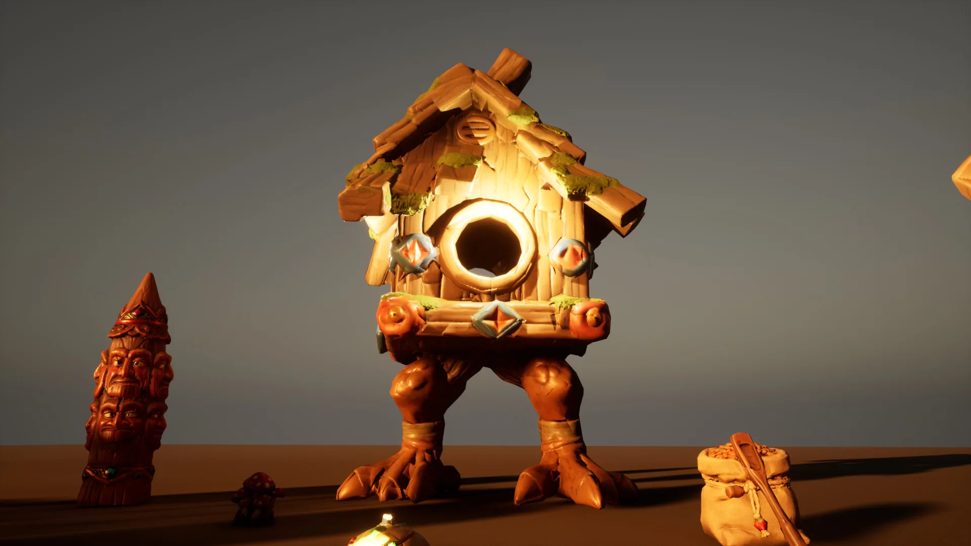 Baba Yaga's hut on chicken legs in a Slavic village, rendered in Unreal Engine 5.8