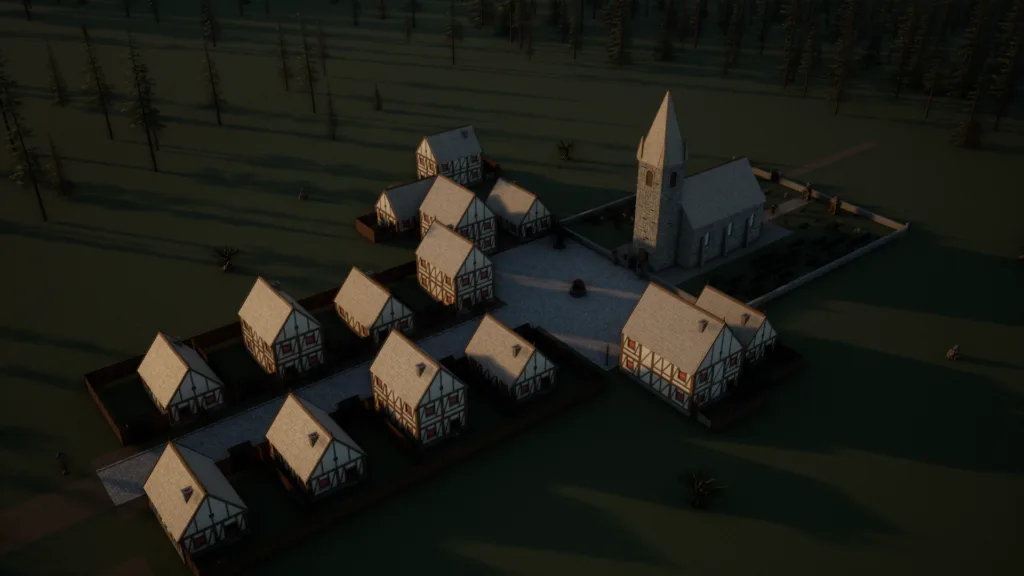 The village from above: how the houses, yards and chapel sit together